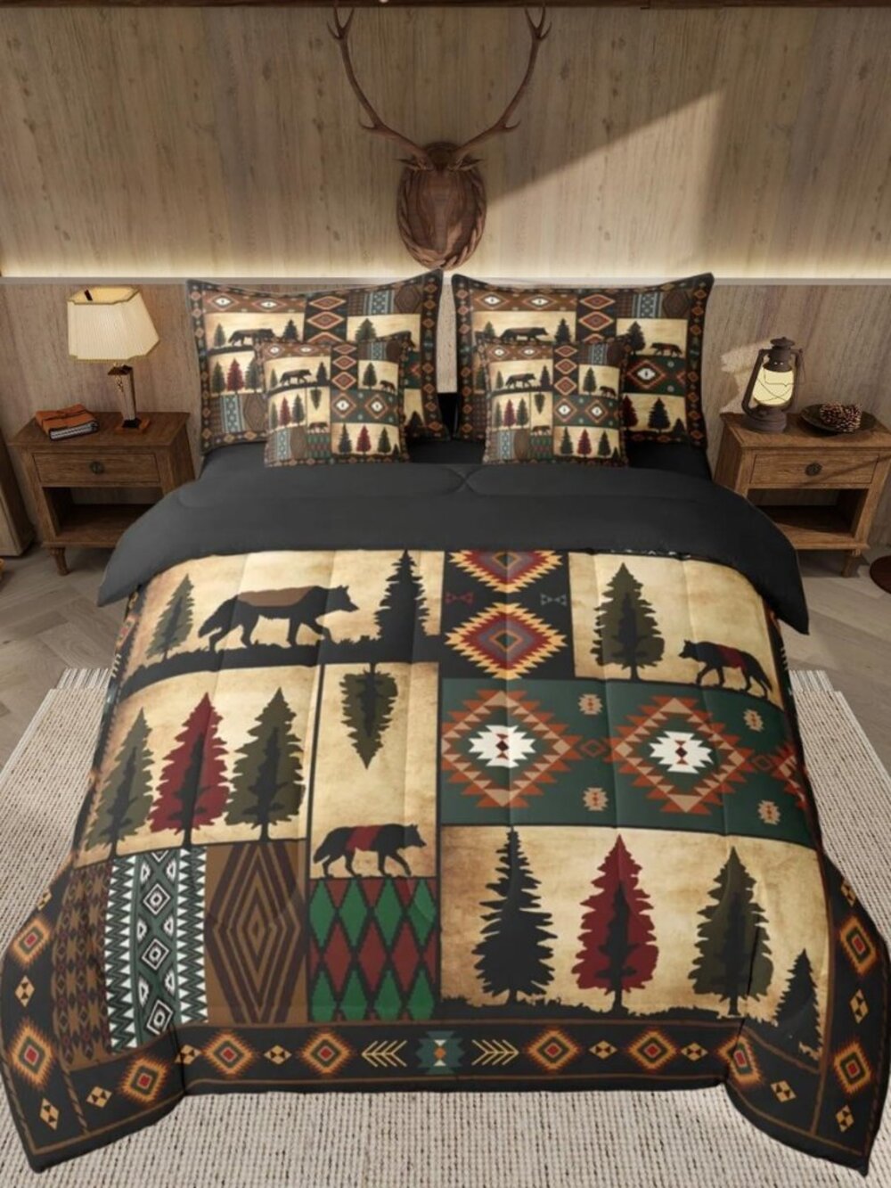 Wolf Comforter Set Twin Size 7 Pieces Farmhouse Rustic